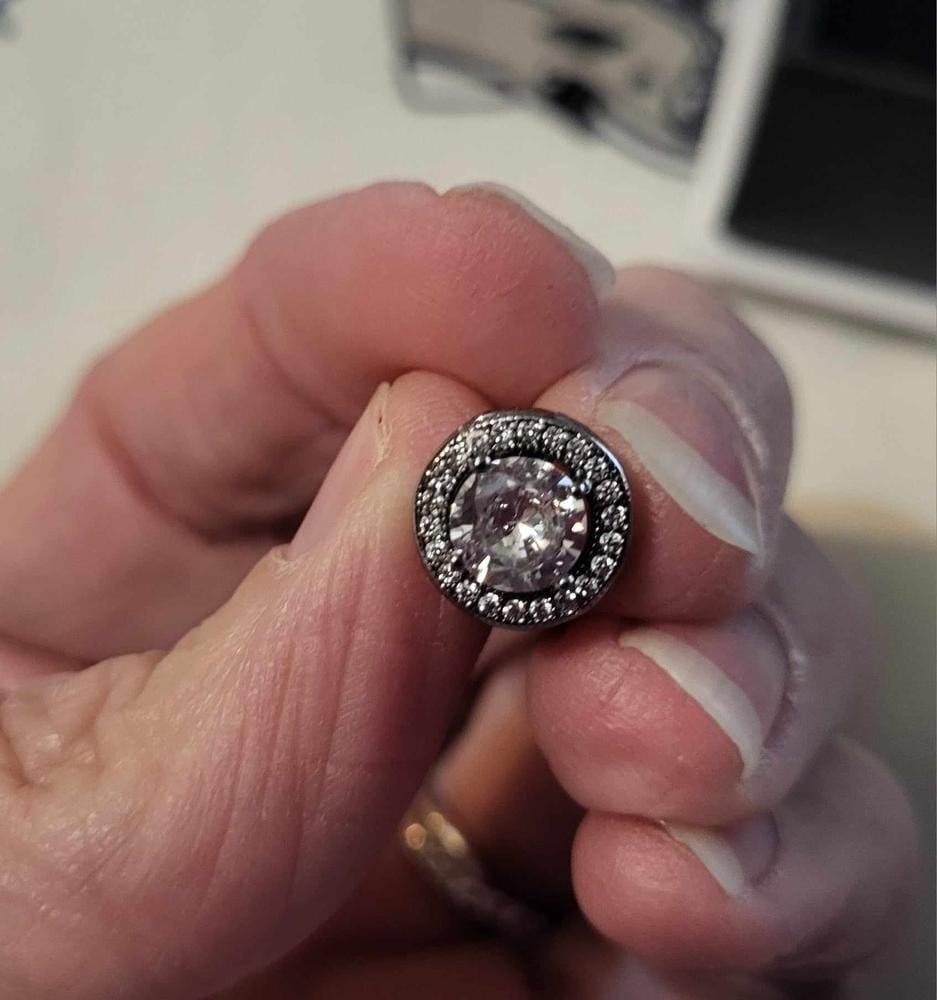 Customer photo review of Gwendolyn 18k White Gold Plated Halo Stud Earrings with Round Cut Simulated Diamond Crystals - Final Sale