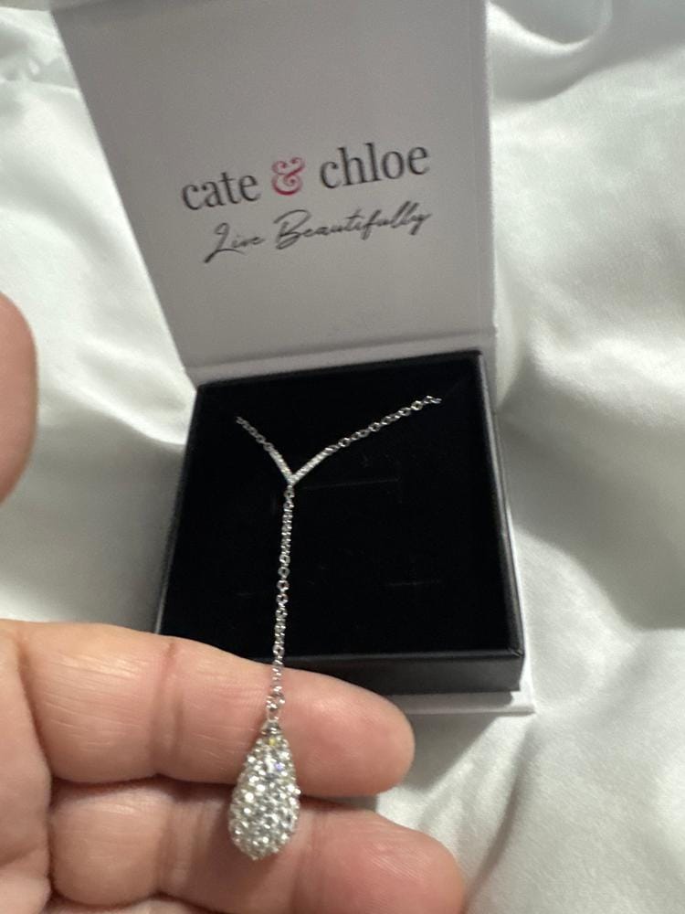 Customer photo review of Ava 18k White Gold Plated Tear drop Y-Necklace with Simulated Diamond Crystals - Final Sale