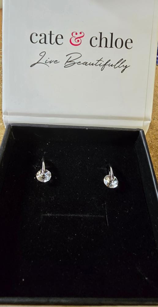 Customer photo review of McKayla 18k White Gold Plated Drop Earrings with Swarovski Crystals
