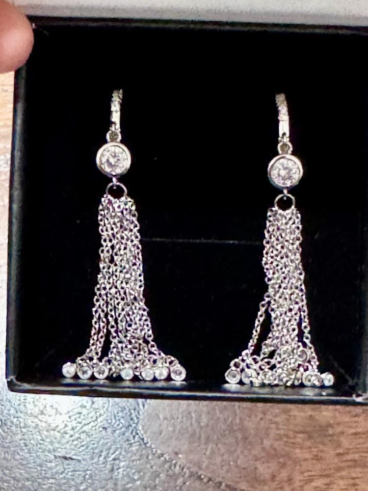 Customer photo review of Jackie 18k White Gold Plated Dangle Tassel Earrings with Simulated Diamond Crystals