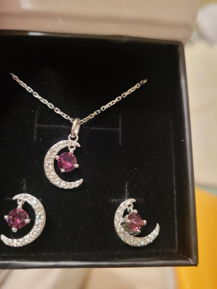 Customer photo review of Luna Birthstone Necklace 18k White Gold Plated Crescent Pendant Necklace with Round Cut Swarovski Crystals