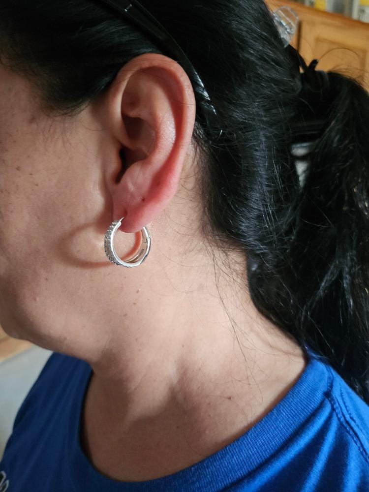 Customer photo review of Helen 18k White Gold Plated 22mm Hoop Earrings with Swarovski Crystals