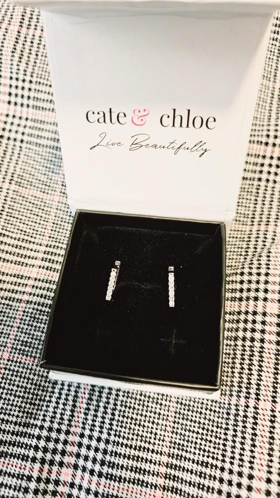 Customer photo review of Sydney 18k White Gold Plated 14mm Square Hoop Earrings with Swarovski Crystals