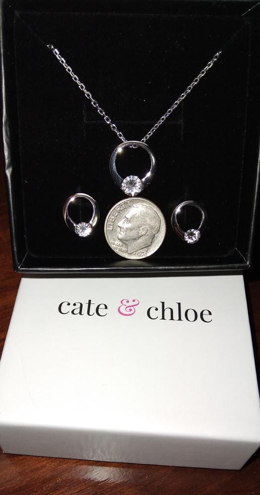 Customer photo review of Dahlia 18k White Gold Plated 13mm Hoop Necklace with Swarovski Crystal