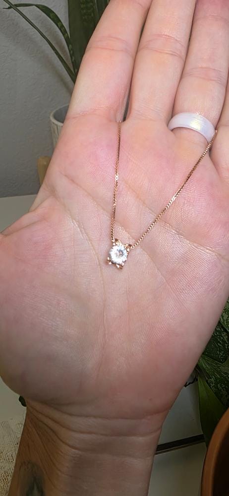 Customer photo review of Clara 18k White Gold Plated Pendant Necklace with Solitaire Round Cut Swarovski Crystal