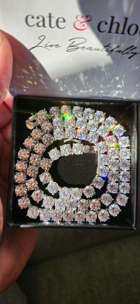 Customer photo review of Priscilla 18k White Gold Plated Tennis Necklace with Simulated Diamond Crystals