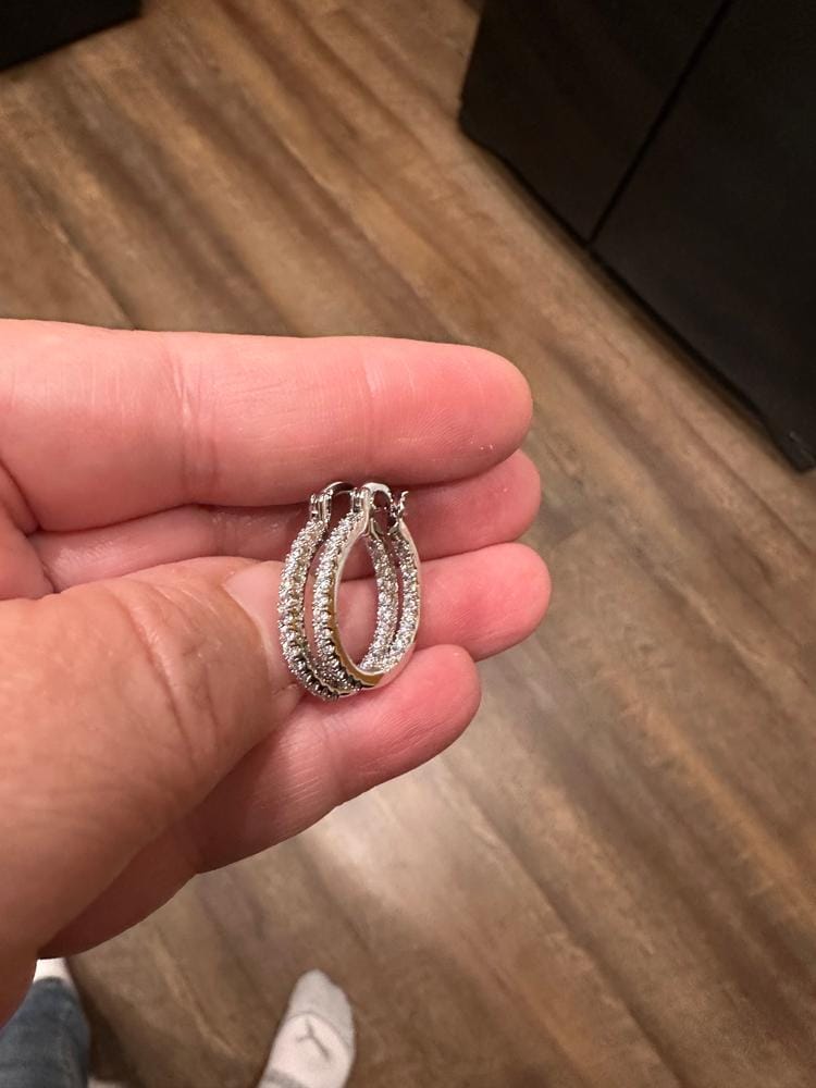 Customer photo review of Margot 18k White Gold Plated 24mm Hoop Earrings with Simulated Diamond Crystals
