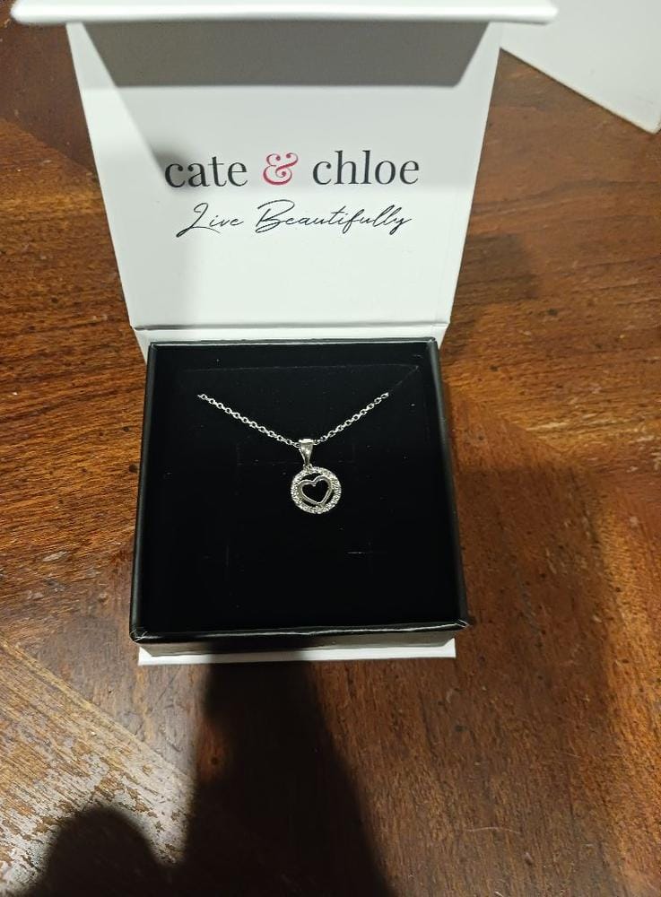 Customer photo review of Khaleesi 18k White Gold Plated Silver Heart Necklace with Swarovski Crystals