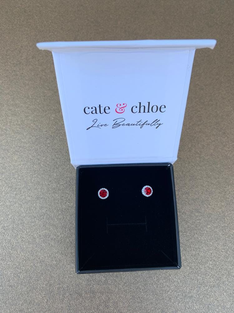 Customer photo review of Royal Birthstone 18k White Gold Plated Halo Stud Earrings with Round Cut Swarovski Crystals