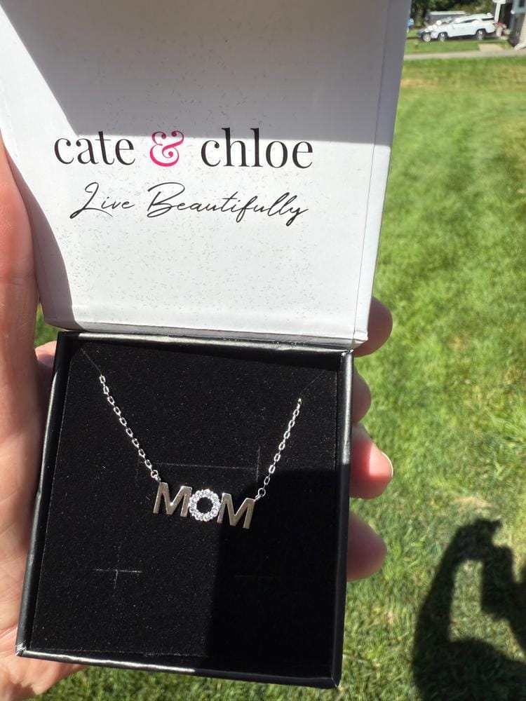 Customer photo review of Savannah 18k White Gold Plated Mom Necklace with Swarovski Crystals