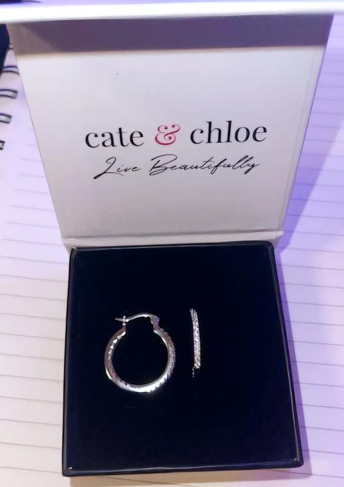 Customer photo review of Margot 18k White Gold Plated 24mm Hoop Earrings with Simulated Diamond Crystals