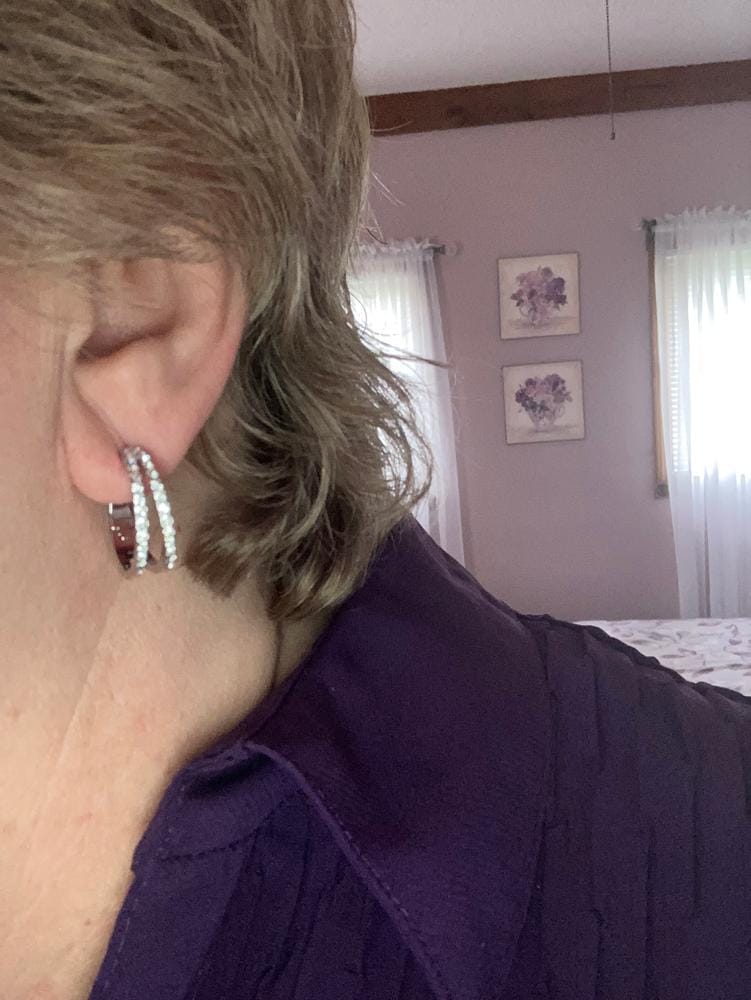 Customer photo review of Helen 18k White Gold Plated 22mm Hoop Earrings with Swarovski Crystals