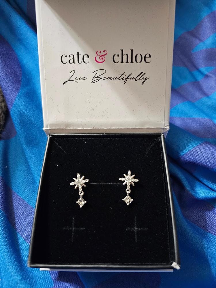 Customer photo review of Harlow 18k White Gold Plated Silver Stud Drop Earrings with Swarovski Crystals