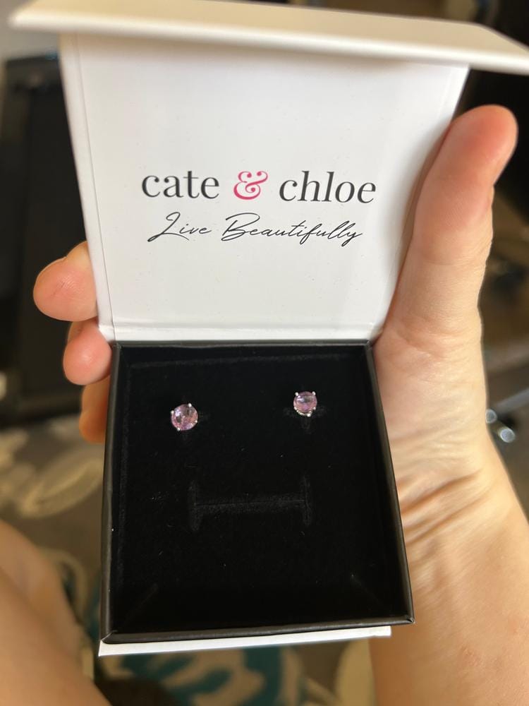 Customer photo review of Magnolia 18k White Gold Plated Solitaire Stud Earrings with 1ct Simulated Diamond Crystals