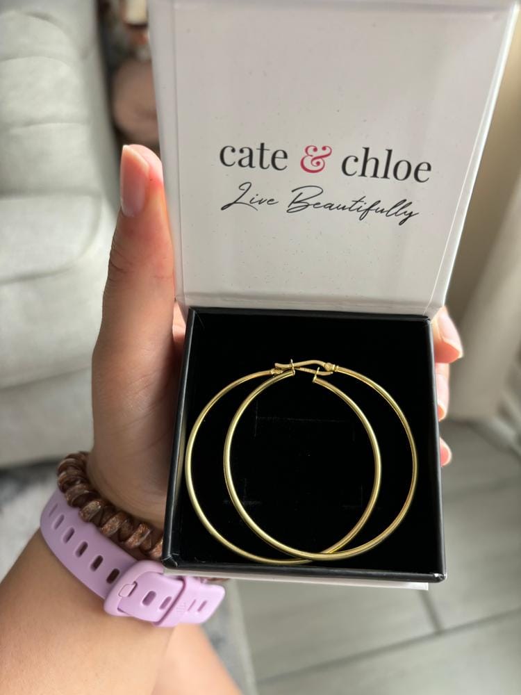 Customer photo review of Monica 18k White Gold Plated 10mm/40mm/50mm Hoop Earrings