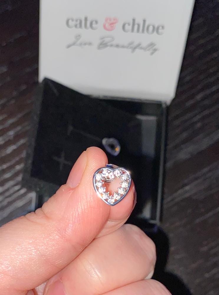 Customer photo review of Coraline 18k White Gold Plated Silver Heart Stud Earrings with Simulated Diamond Crystals