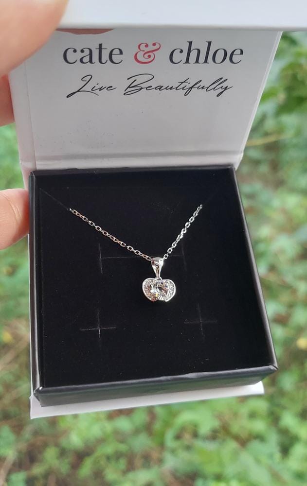Customer photo review of Amberly 18k White Gold Plated Heart Pendant Necklace with Solitaire Round Cut Swarovski Crystals