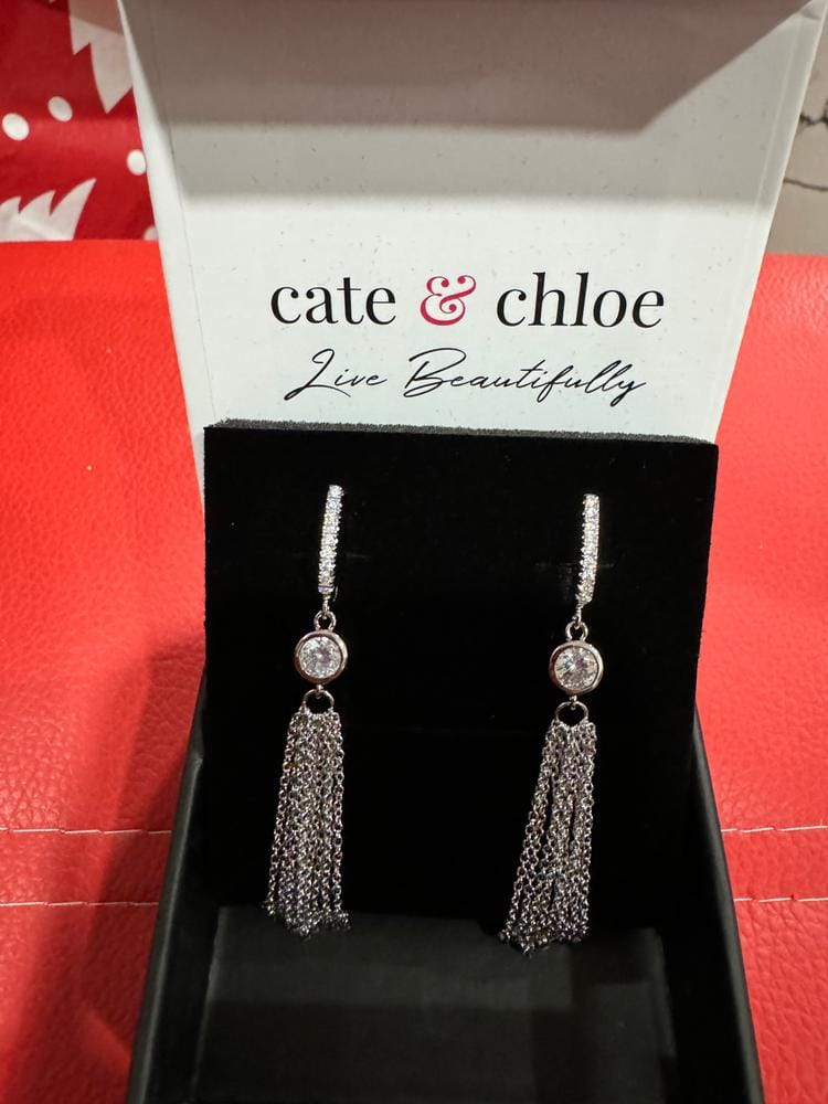 Customer photo review of Jackie 18k White Gold Plated Dangle Tassel Earrings with Simulated Diamond Crystals