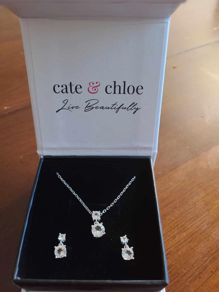 Customer photo review of Jasmine 18k White Gold Plated Drop Necklace with Swarovski Crystals