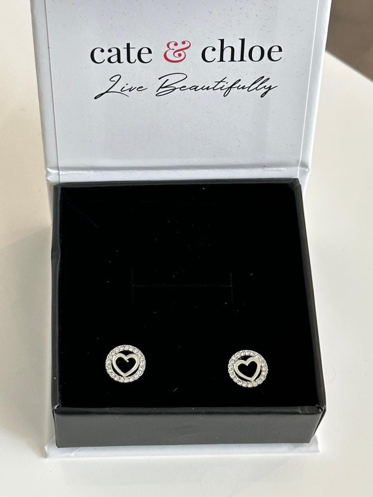 Customer photo review of Khaleesi 18k White Gold Plated Silver Heart Stud Earrings with Swarovski Crystals