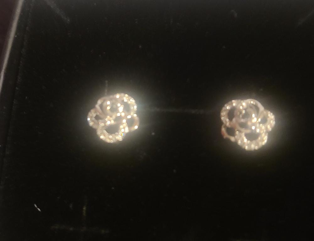 Customer photo review of Briella 18k White Gold Plated Silver Flower Stud Earrings with Swarovski Crystals