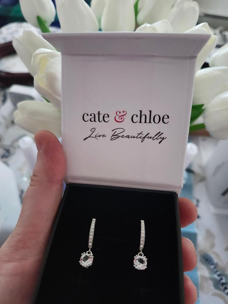 Customer photo review of McKenzie 18k White Gold Plated Drop Dangle Earrings with Swarovski Crystals