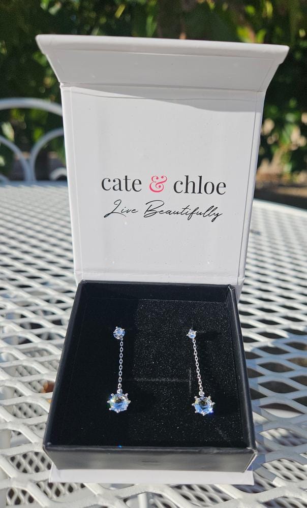 Customer photo review of Jessie 18K White Gold Plated Dangle Stud Earrings with Swarovski Crystals