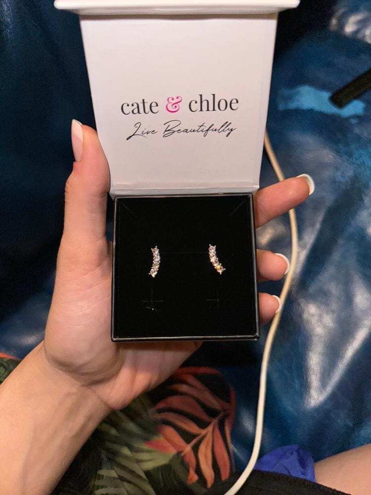Customer photo review of Aubree 18k White Gold Plated Drop Stud Earrings with Swarovski Crystals