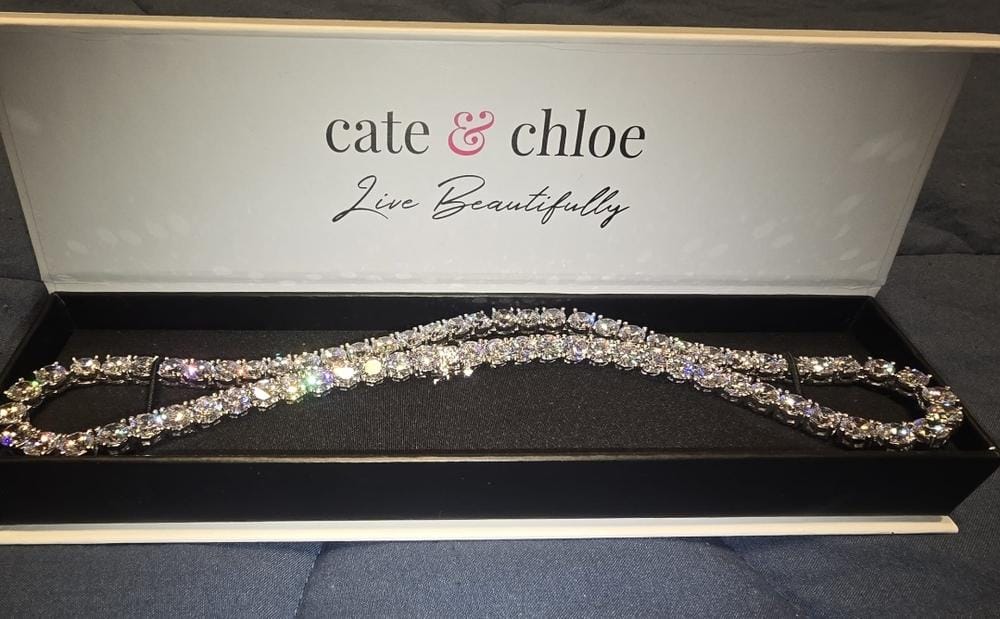 Customer photo review of Priscilla 18k White Gold Plated Tennis Necklace with Simulated Diamond Crystals