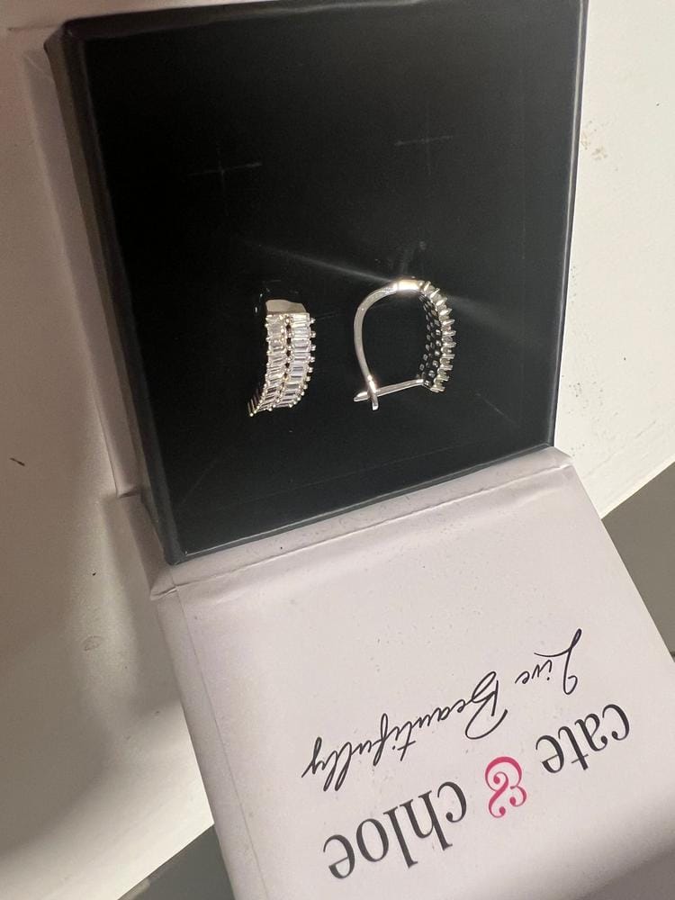 Customer photo review of Pixie 18k White Gold Plated 17mm Hoop Earrings with Simulated Diamond Crystals