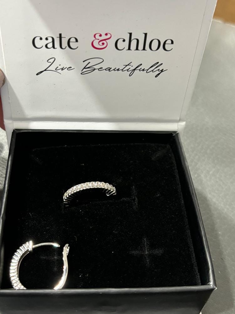 Customer photo review of Teagan 18k White Gold Plated 19mm Hoop Earrings with Swarovski Crystals