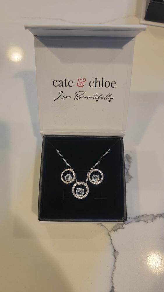 Customer photo review of Reign 18k White Gold Plated Halo Drop Stud Earrings with Swarovski Crystals