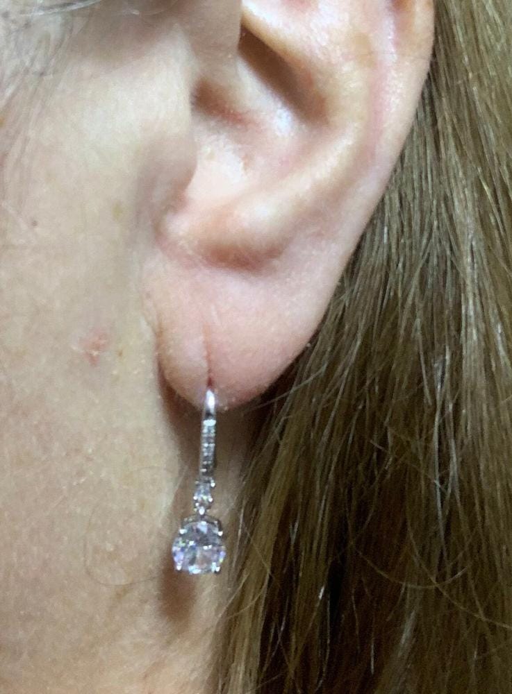 Customer photo review of Valerie 18k White Gold Plated Drop Earrings with Simulated Diamond Crystals