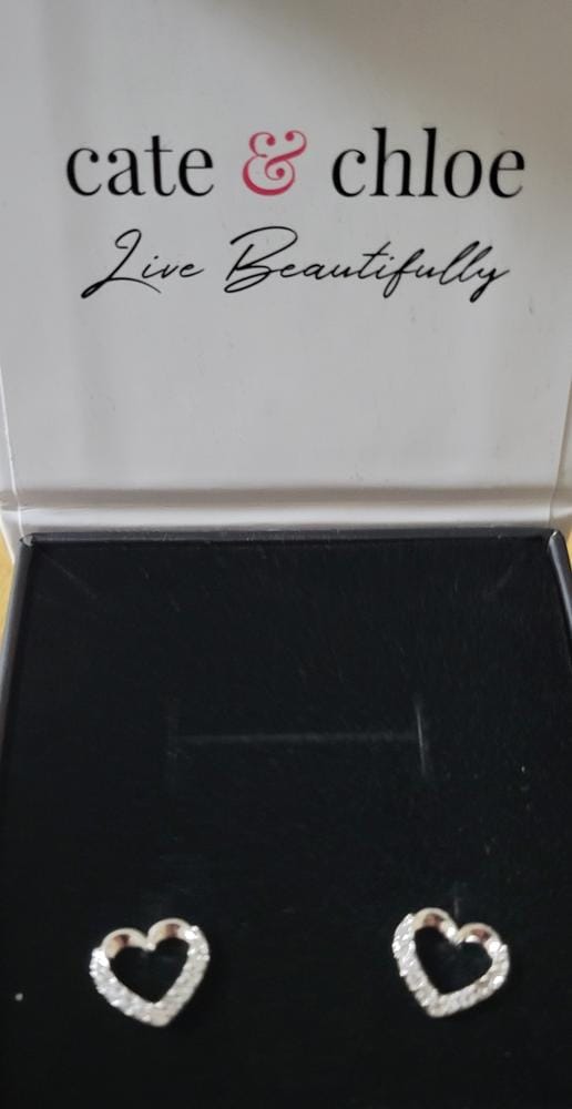 Customer photo review of Chelsea 18k White Gold Plated Silver Heart Stud Earrings with Swarovski Crystals