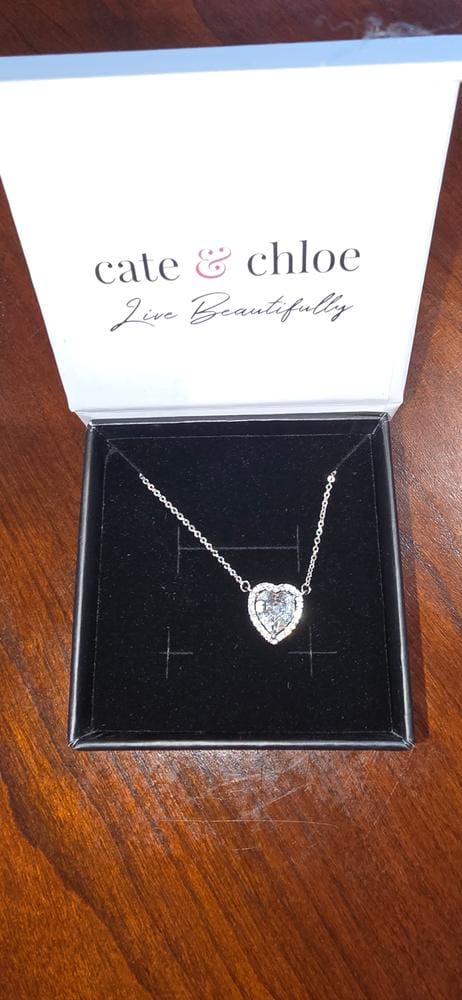 Customer photo review of Tara 18k White Gold Plated Halo Heart Pendant Necklace with Swarovski Crystals