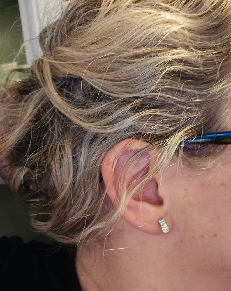 Customer photo review of Laya 18k White Gold Plated Stud Earrings with Swarovski Crystals — Final Sale