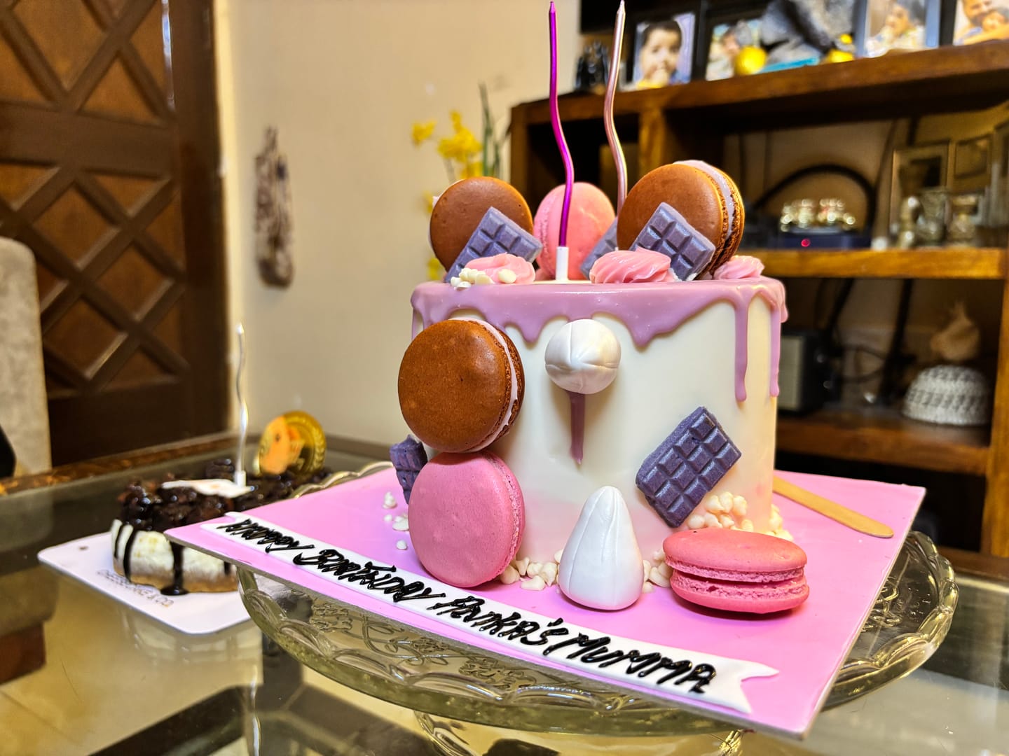 Customer photo review of Purple Drip Macaron Cake
