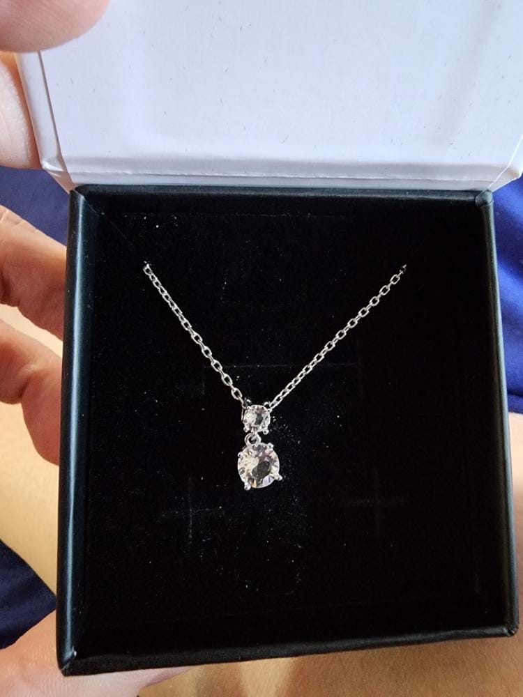 Customer photo review of Jasmine 18k White Gold Plated Drop Necklace with Swarovski Crystals