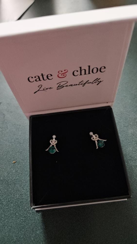 Customer photo review of Serenity Birthstone 18k White Gold Plated Drop Earrings with Round Cut Swarovski Crystals