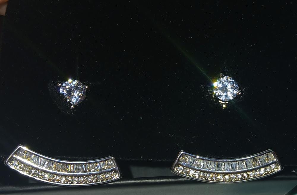 Customer photo review of Aria 18k White Gold Plated Silver Drop Earrings with Simulated Diamond Crystals — Final Sale