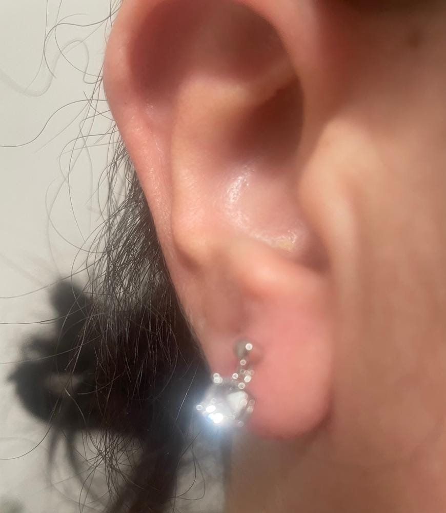 Customer photo review of Jamie 18k White Gold Plated Drop Dangle Stud Earrings with Swarovski Crystals — Final Sale