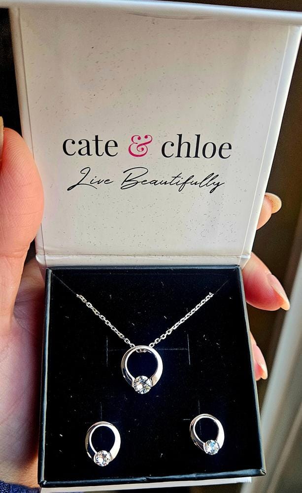 Customer photo review of Dahlia 18k White Gold Plated 13mm Hoop Necklace with Swarovski Crystal