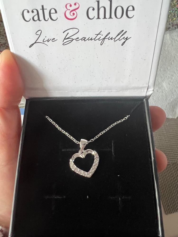 Customer photo review of Chelsea 18k White Gold Plated Silver Heart Necklace with Swarovski Crystals