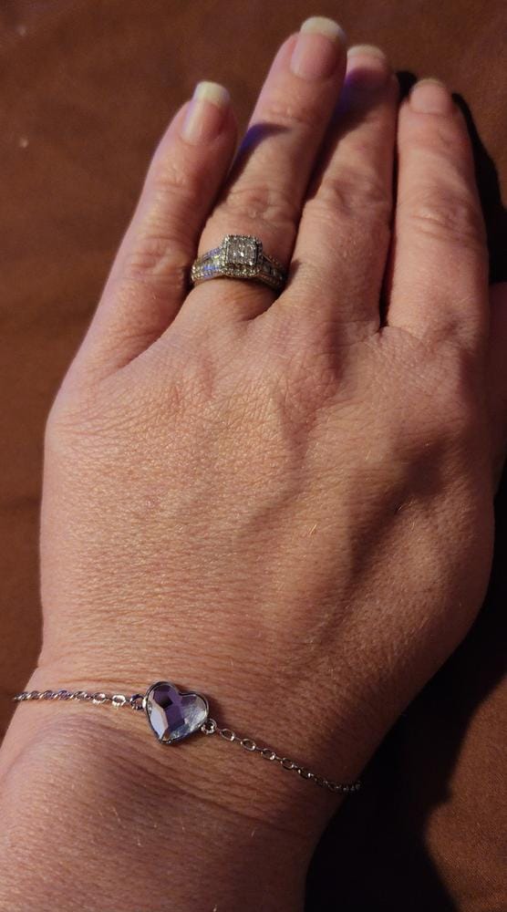 Customer photo review of Violet 18k White Gold Plated Heart Bracelet with Swarovski Crystal - Final Sale