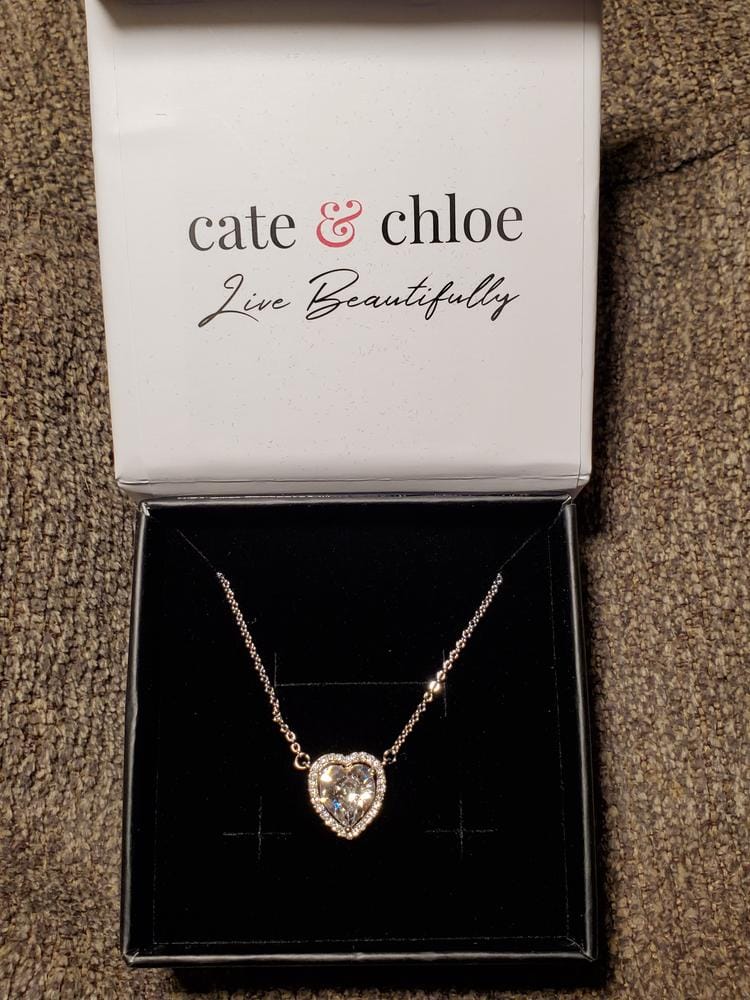 Customer photo review of Tara 18k White Gold Plated Halo Heart Pendant Necklace with Swarovski Crystals