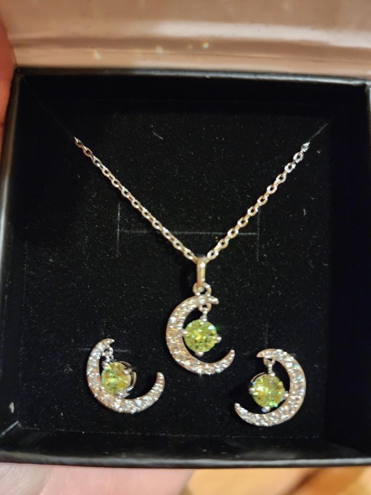 Customer photo review of Luna Birthstone Necklace 18k White Gold Plated Crescent Pendant Necklace with Round Cut Swarovski Crystals