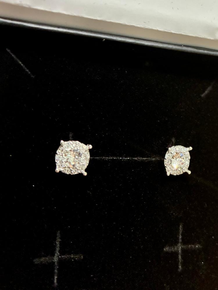 Customer photo review of Raylee 18k White Gold Plated Halo Stud Earrings with Swarovski Crystals