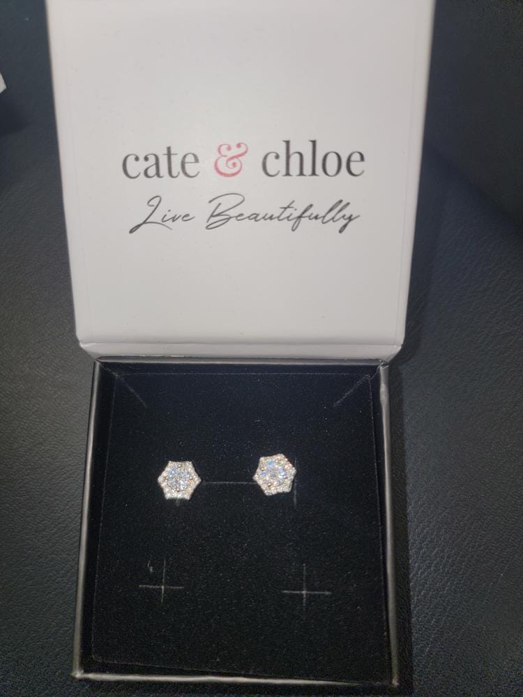 Customer photo review of Poppy 18k White Gold Plated Stud Earrings with Simulated Diamond Crystals
