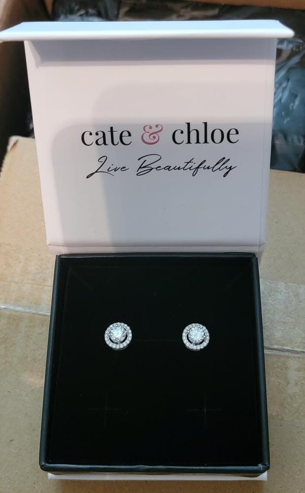 Customer photo review of Moissanite by Cate & Chloe Kailani 18k Gold Plated 925 Sterling Silver Stud Earrings 1.18tcw
