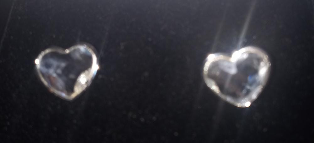 Customer photo review of Violet 18k White Gold Plated Heart Stud Earrings with Swarovski Crystals - Final Sale